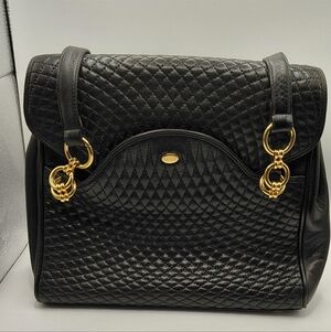 Bally Quilted Black Lambskin Shoulder Bag Vintage VGVC!